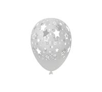 Palloncini 12" (30cm) trasparente 57 con stampa bianca globo Stelle, 100pz.