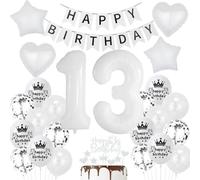 Palloncini 13 anni bianco,Decorazione 13 anni compleanno bianco,13 Anni Palloncini Compleanno ragazza ragazzo,Palloncini 13 anni compleanno bianco,Festa 13 anni ragazza bianco,13 anni decorazioni