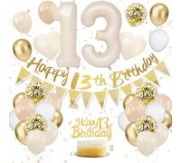 Palloncini 13 Anni Compleanno Beige, Decorazione Compleanno 13 anni, Banner, Torta topper, Beige Festa Decorazioni Uomo Donna, 13th decorazione Palloncino per Bambine bambini Decorazioni Festa