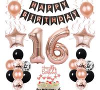 Palloncini 16 anni compleanno decorazione oro rosa nero decorazione compleanno 16 anni ragazza decorazione torta 16 anni compleanno ragazza Palloncini compleanno 16 anni ragazza Palloncino deco
