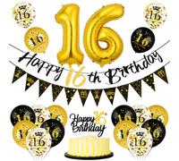 Palloncini 16 Anni Compleanno Nero Oro, Decorazioni 16 Anni Ragazzo Ragazza, Festone Buon Compleanno 16 anni, Compleanno 16 anni Addobbi Oro Nero per Ragazzo Ragazza Decorazioni Festa