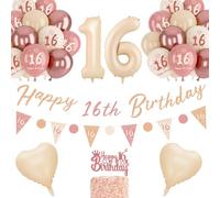 Palloncini 16 Anni Compleanno, Palloncini Retro Rosa, Striscione per Il 16 Compleanno, Striscione Unico Con Bandiera a Triangolo, Set di Palloncini Rosa Oro Bianco Sabbia Nudo