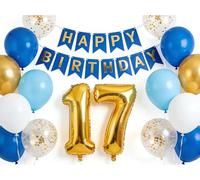 Palloncini 17° compleanno decorazione blu bianco metallizzato oro 17° compleanno coriandoli palloncini ragazzi ragazze 17 anni palloncini compleanno striscione festa di compleanno decorazione (17.)