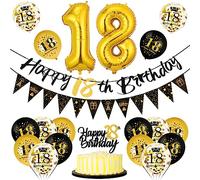 Palloncini 18 Anni Compleanno Nero Oro, Decorazioni 18 Anni Ragazzo Ragazza, Festone Buon Compleanno 18 anni, Compleanno 18 anni Addobbi Oro Nero per Ragazzo Ragazza Decorazioni Festa