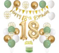 Palloncini 18 Anni Compleanno, Palloncini Compleanno in Oro Verde Salvia, Festone Buon Birthday 18 Anni, Decorazione per La Festa Birthday per Uomo Donna