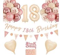 Palloncini 18 Anni Compleanno, Palloncini Retro Rosa, Striscione per Il 18° Compleanno, Striscione Unico Con Bandiera a Triangolo, Set di Palloncini Rosa Oro Bianco Sabbia Nudo