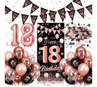 Palloncini 18 Anni Compleanno Ragazza, 18 Anni Decorazioni Rosa Nera, Decorazioni 18 anni con Festone Buon Compleanno, Coriandoli, Palloncini in Lattice di Alluminio, Regalo Donna 18 Anni