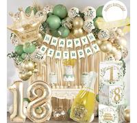Palloncini 18 Anni Compleanno Ragazza Articoli per Feste in Verde e Oro, Set Comprendente Palloncini 18 Anni, Striscioni, Corona Compleanno, Tenda a Fili Metallizzati e Scatola Cubo Decorativa