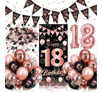 Palloncini 18 Anni Compleanno Ragazza, Compleanno 18 anni Decorazioni Oro Rosa e Nero, ghirlande Happy Birthday, Festone Buon Compleanno per Feste 18 Anni Ragazza