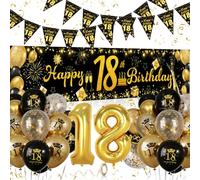 Palloncini 18 Anni Compleanno Ragazza Ragazzo, 18 Anni Decorazioni Oro e Nero, Festone Buon Compleanno, Feste di Compleanno Sfondo Fotografico Tessuto per Compleanno 18 Anni Feste