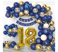Palloncini 18 Anni, Decorazioni 18 Anni Ragazzo, Striscione 18 Compleanno Oro Blu Navy per Ragazzo e Ragazza