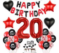 Palloncini 20 Anni Compleanno donna Neri e Rosso decorazioni compleanno 20 anni donna palloncini 20 anni donna festa 20 Anni Palloncini Compleanno 20 anni Decorazione donna addobbi Rosso