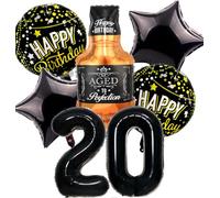 Palloncini 20 anni Compleanno Nero, Decorazione Compleanno 20 anni Uomo Donna, Festone Buon Compleanno 20 anni, Palloncino Bottiglia di Whisky Decorazioni Festa Compleanno per 20 anni Donna Uomo