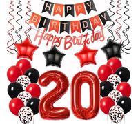 Palloncini 20 Compleanno Donna Rosso Nero, Decorazione 20 Anni