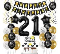 Palloncini 21 anni nero Neri oro, decorazione compleanno 21 anni donna uomo palloncini 21 anni donna, palloncini foil 21, compleanno 21 anni uomo decorazione torta 21 anni donna Neri