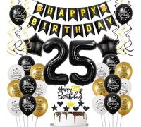 Palloncini 25 anni nero Neri oro, decorazione compleanno 25 anni donna uomo palloncini 25 anni donna, palloncini foil 25, compleanno 25 anni uomo decorazione torta 25 anni donna Neri