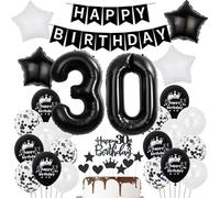 Palloncini 30 anni compleanno bianco nero,30 Anni Palloncini Compleanno bianchi neri,Decorazione 30 anni compleanno Uomo Donna,Decorazione 30 anni torta nera,Palloncini compleanno 30 Uomo