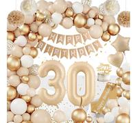 Palloncini 30 Anni Compleanno, Decorazioni 30 Anni Compleanno Donna, Palloncini 30 Oro Beige con Ghirlanda di Buon Compleanno Tovaglia Pomon per 30 Anni del Festeggiato