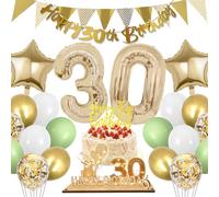 Palloncini 30 Anni Compleanno Verde Oro, Decorazioni 30 Anni Uomo Donna con LED Targa Legno Regalo Denaro 30 Anni, Festone Buon Compleanno 30 anni, per Decorazioni Festa 30 Donna Uomo