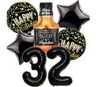 Palloncini 32 anni Compleanno Nero, Decorazione Compleanno 32 anni Uomo Donna, Festone Buon Compleanno 32 anni, Palloncino Bottiglia di Whisky Decorazioni Festa Compleanno per 32 anni Donna Uomo