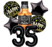 Palloncini 35 anni Compleanno Nero, Decorazione Compleanno 35 anni Uomo Donna, Festone Buon Compleanno 35 anni, Palloncino Bottiglia di Whisky Decorazioni Festa Compleanno per 35 anni Donna Uomo