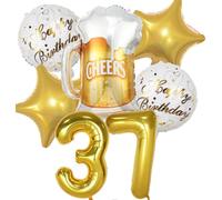 Palloncini 37 anni Compleanno Oro, Decorazione Compleanno 37 anni Uomo Donna, Festone Buon Compleanno 37 anni, Palloncino Bottiglia di Birra Decorazioni Festa Compleanno per 37 anni Donna Uomo