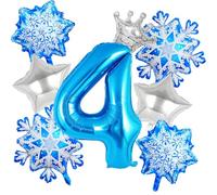 Palloncini 4 Anni 8 Pezzi Palloncino di Fiocco di Neve Palloncini Alluminio Blu per Bambini Ragazze Tema Invernale Fiocco di Neve Decorazione per Feste di Compleanno 4 Anni