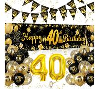 Palloncini 40 Anni Compleanno, 40 Anni Decorazioni Oro Nero, Festone Buon Compleanno, Feste di Compleanno Sfondo Fotografico Tessuto, Compleanno 40 Anni per Donna Uomo