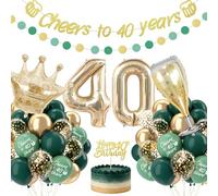 Palloncini 40 Anni Compleanno, Oro Verde Scuro Decorazioni Addobbi 40 Anni Uomo Donna, Decorazioni per il 40° Compleanno, Cheers to 40 Years, Palloncini Foil Corona e Bottiglia di Champagne