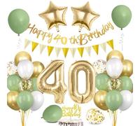 Palloncini 40 Anni Compleanno Verde Oro, Decorazioni Uomo Donna, Festone Buon Compleanno, Addobbi Oro Verde per Festa