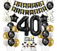 Palloncini 40 Anni Nero Oro - Decorazione Compleanno per Donna e Uomo - Foil e Torta - Neri