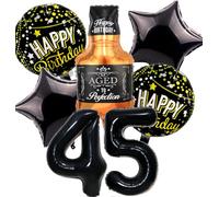 Palloncini 45 anni Compleanno Nero, Decorazione Compleanno 45 anni Uomo Donna, Festone Buon Compleanno 45 anni, Palloncino Bottiglia di Whisky Decorazioni Festa Compleanno per 45 anni Donna Uomo