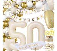 Palloncini 50 Anni Compleanno, Decorazioni in Sabbia Bianca Oro Donna del 50 Anni Compleanno Banner Ghirlanda Palloncini di Coriandoli Decorazione per Uomo Forniture per Feste di Compleanno