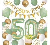 Palloncini 50 Anni Compleanno, Decorazioni in Verde Oro Bianco Donna del 50 Anni Compleanno Banner Ghirlanda Palloncini di Coriandoli Decorazione per Uomo Forniture per Feste di Compleanno