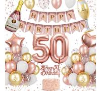 Palloncini 50 Anni Compleanno Donna Oro Rosa, Decorazioni 50 Compleanno Donna, Numero 50, Bottiglia Champagne, Calice, Cuore e Stella Foil, Banner Happy Birthday, Cake Topper, 50 Anni Accessori Festa