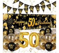 Palloncini 50 Anni Compleanno Donna Uomo, 50 Anni Decorazioni Oro e Nero, Festone Buon Compleanno, Feste di Compleanno Sfondo Fotografico Tessuto per Compleanno 50 Anni Feste