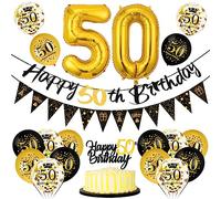 Palloncini 50 Anni Compleanno Nero Oro, Decorazioni 50 Anni Uomo Donna, Festone Buon Compleanno 50 anni, Compleanno 50 anni Addobbi Oro Nero per Uomo Donna Decorazioni Festa