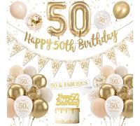 Palloncini 50 Anni Compleanno Sabbia Bianco Oro, Decorazione Compleanno 50 Anni Donna, Festone Buon Compleanno 50 Anni, Pallone Foil Gigante Numero 50 per Donna Feste di Compleanno