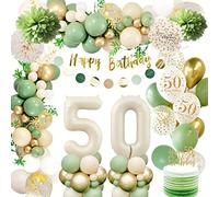Palloncini 50 Anni Compleanno Verde,Decorazioni 50 anni Compleanno Donna con Striscione di Buon Compleanno,Verde Oro Palloncini Compleanno 50 anni per Donna Uomo Decorazioni Festa 50 Compleanno