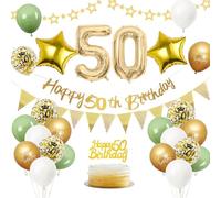 Palloncini 50 Anni Compleanno Verde Oro, Decorazione Compleanno 50 anni, Banner, Torta topper, Verde Oro Festa Decorazioni Uomo Donna, 50th decorazione Palloncino per Bambine bambini Decorazioni Festa