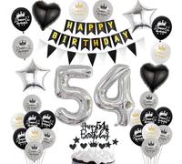 palloncini 54 anni compleanno donna uomo Neri argento topper torta 54 anni donna palloncini 54 decorazioni torta，palloncino numero 54 compleanno uomo palloncini compleanno 54 decorazioni uomo
