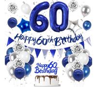 Palloncini 60 Anni Compleanno Blu Marino, Decorazione Compleanno 60 anni, Banner, Torta topper, Blu Festa Decorazioni Uomo Donna, 60th decorazione Palloncino per Bambine bambini Decorazioni Festa