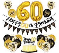 Palloncini 60 Anni Compleanno Nero Oro, Decorazioni per Uomo Donna, Festone Buon Compleanno, Addobbi Oro Nero per Uomo Donna