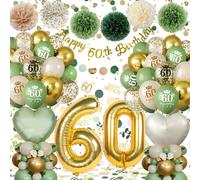 Palloncini 60 Anni Compleanno Verde Oro,Decorazioni 60 Anni Compleanno Donna Uomo,Festone Happy 60th Birthday,Palloncino Cuore,Pompons, 60 Anni Decorazioni Festa Compleanno
