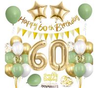 Palloncini 60 Anni Verde Oro, Decorazioni 60 Anni Uomo Donna, Festone Buon Compleanno, Compleanno Addobbi Oro Verde per Uomo Donna Decorazioni Festa