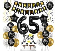 Palloncini 65 anni nero Neri oro, decorazione compleanno 65 anni donna uomo palloncini 65 anni donna, palloncini foil 65, compleanno 65 anni uomo decorazione torta 65 anni donna Neri