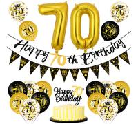 Palloncini 70 Anni Nero Oro, Decorazioni per Uomo Donna, Festone Buon Compleanno, Addobbi Festa Oro Nero