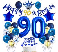Palloncini 90 Anni Compleanno Blu - Decorazione Festa Uomo - Palloncino Celebrativo