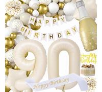 Palloncini 90 Anni Compleanno, Decorazioni in Sabbia Bianca Oro Donna del 90 Anni Compleanno Banner Ghirlanda Palloncini di Coriandoli Decorazione per Uomo Forniture per Feste di Compleanno