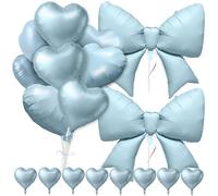 Palloncini a Cuore Blu Neonato con Nastro - Palloncini Cuore da 18 Pollici e Palloncino Fiocco da 38 Pollici, Ideali per Feste Neonato Maschio e Rivelazione del Genere, Utilizzabili con Elio